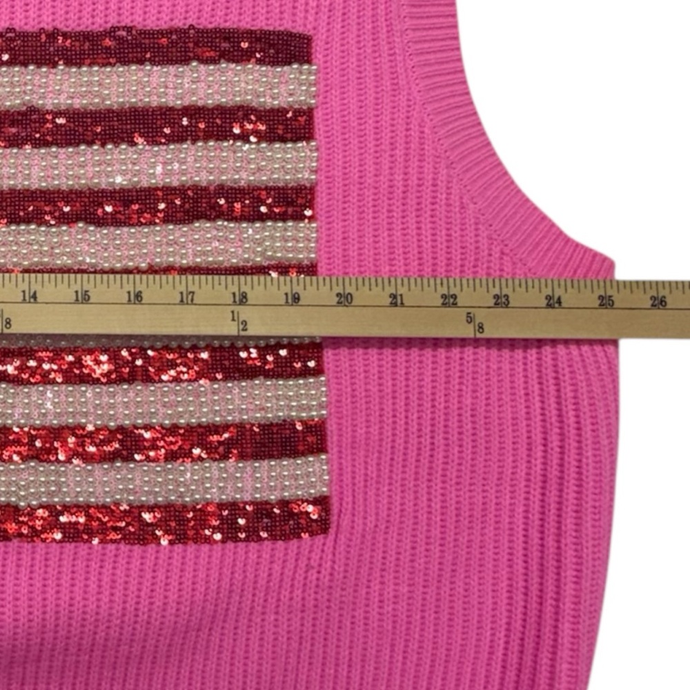 Queen of Sparkles Neon Pink American Flag Sweater Large S Sleeveless Knit Top - Picture 6 of 6
